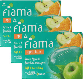 Fiama Gel Bar Green Ap-ple  Brazilian Orange Oil 125gm Pack Of 3