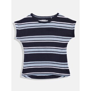                       Striped Extended Sleeves Indigo Cotton Top                                              