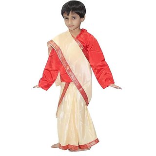                       Kaku Fancy Dresses Indian Ethnic Cream Color Saree Costume for Kids For Girls                                              