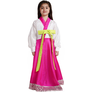                       Kaku Fancy Dresses International Ethnic Wear Korean Girl Costume - White-Magenta, For Girls                                              