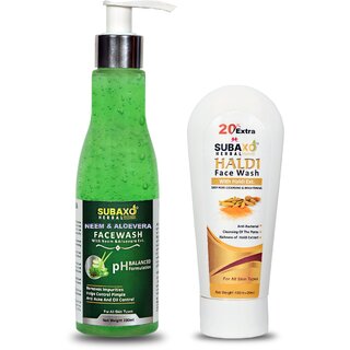                       Subaxo Herbal Neem Aloevera Face Wash 200 ml  Haldi - Turmeric Face WashSkin Glowing 120 ml                                              