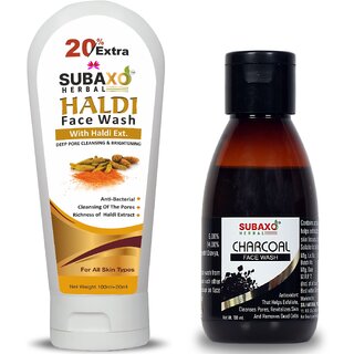                       Subaxo Herbal Haldi  - Turmeric Face Wash 120 ml  Charcoal Face WashAnti AcneOil Control   100 ml                                              
