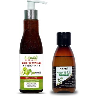                       Subaxo Herbal Apple Cider Vinegar Face Wash 200 ml  Tulsi Neem Face WashAnti PimplesAnti Acne 100 ml                                              