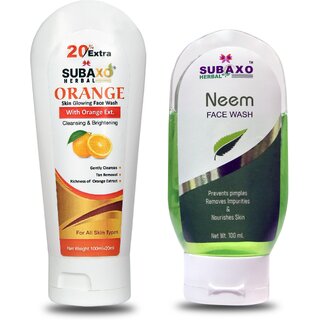                       Subaxo Herbal Orange Face Wash 120 ml  Neem Face WashAnti Bacterial Skin Glowing 100 ml                                              