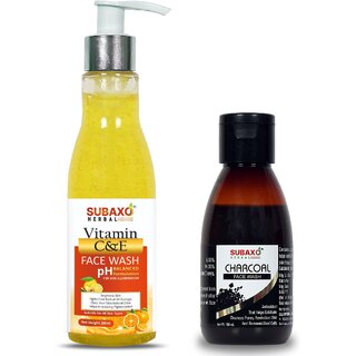                       Subaxo Herbal Vitamin C Face Wash 200 ml  Charcoal Face Wash 100 ml                                              