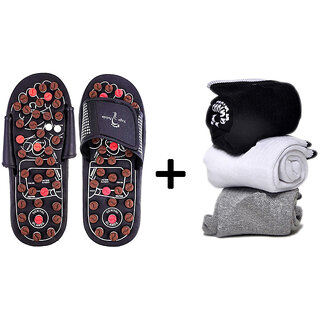                       Ayansh Sales Acupressure Slippers  Magnetic Therapy and Reflexology Unique Red Bit Design Sandal with 3 Pair Socks                                              