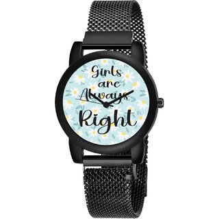                       Relish Premium (Girls are Always Right) Dail  Black Magnetic Mesh Strap Watch for Women  Girls (RE-L2040)                                              