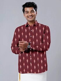 OMSAIFAB Men Self Design Casual Maroon Shirt