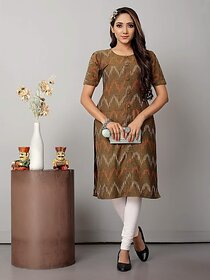 OMSAIFAB Casual Self Design Women Brown Top
