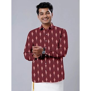                       OMSAIFAB Men Self Design Casual Maroon Shirt                                              