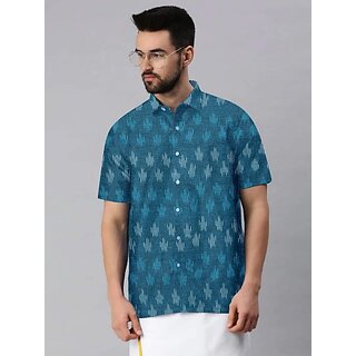                       OMSAIFAB Men Self Design Casual Blue Shirt                                              
