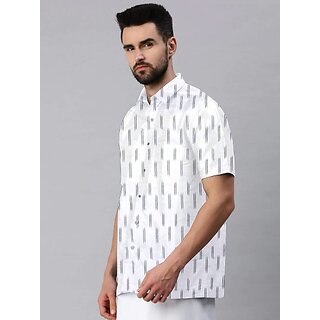 Affordable Men OMSAIFAB Men Self Design Casual White Shirt 2025 at ShopCircuit | ONDC