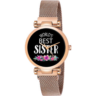                       Relish World's Best Sister, Rose Gold Magnetic Mesh Strap Analog Watch for Girls  Women                                              