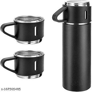                       Stainless Steel Vacuum Flask Set with 3 Steel Cups Combo for Coffee Hot Drink and Cold Water Flask Bottle. 500ml - VACFLASK Thermos  Vacuum Flasks                                              