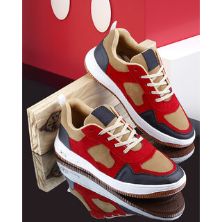                       Hakkel Mens Red Lace-up Casual Shoes                                              