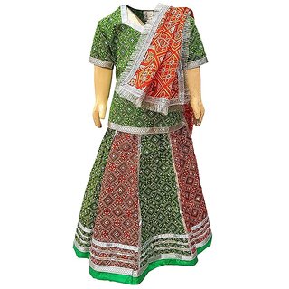                       Kaku Fancy Dresses Indian State Rajasthani Folk Dance Costume for Kids/ Lehenga Choli Dupatta Costume Set -Red                                              