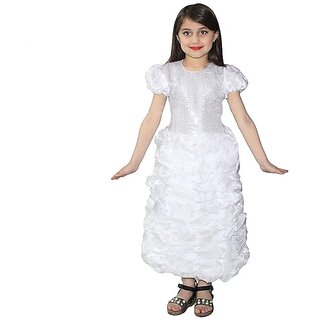                       Kaku Fancy Dresses White Princess Long Lcd Gown - White, For Girls                                              