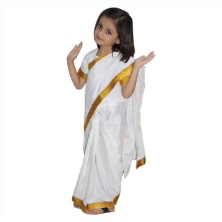                       Kaku Fancy Dresses Indian State Folk Dance White Saree Costume - Multicolor, For Girls                                              