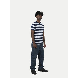                       Mens Navy V neck Striped T-shirt                                              