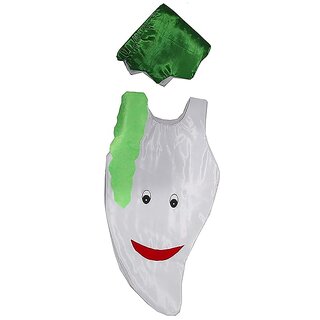                       Kaku Fancy Dresses Radish Vegetables Costume Cutout with Cap - White-Green, for Boys  Girls                                              