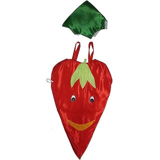                       Kaku Fancy Dresses Red Chilly Vegetables Costume Cutout with Cap - Red-Green, for Boys  Girls                                              