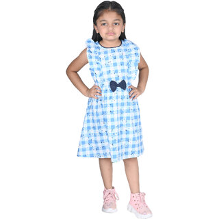                       Kid Kupboard Cotton Girls A-Line Frock, Light Blue, Crew Neck, 7-8 Years KIDS6031                                              