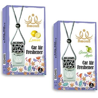 Noorson Lemon Green Apple Car Air Freshener Hanging with 100 Natural (Pack Of 2) Car Freshener (2 x 8 ml)