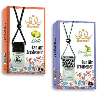                       Noorson Lirils Green Apple Car Air Freshener Hanging with 100% Natural (Pack Of 2) Car Freshener (2 x 8 ml)                                              
