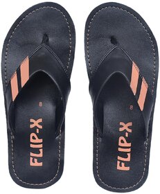 LEACO Men's Slippers By FLIP X - Premium Black Leatherette Slippers  Comfort and Style  Soft Padded  Anti Slippery  Premium Design  Extra Durable