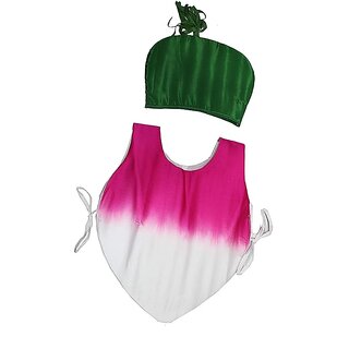                       Kaku Fancy Dresses Turnip Vegetables Costume Cutout with Cap - Magenta-Green, for Boys  Girls                                              