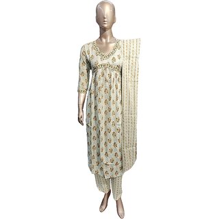                       Women's Cotton Printed Alia cut kurta, Pant and Dupatta set for any attractive look.                                              