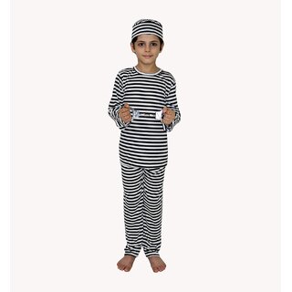 Kaku Fancy Dresses Prisoner Costume - Black-White, For Boys Kaku Fancy Dresses Prisoner Costume - Black-White, For Boys