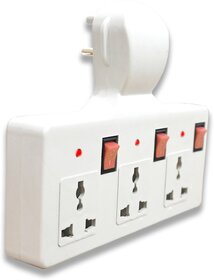 3+3 Multiplug Extension Board with Individual Switches  LED Indicators 3 Socket