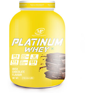 MP Muscle Performance Platinum Whey Protein (2kgs 4.4 lbs, 57 servings -Irish Chocolate Flavour), Whey Protein Isolate + Concentrate Blend With 24g Protein per serving| 4.8g BCAA |4.1g Glutamine|