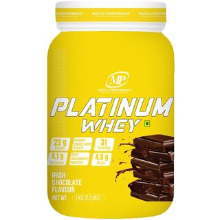 MP Muscle Performance Platinum Whey Protein (1kgs 2.2 lbs, 31 servings -Irish Chocolate Flavour), Whey Protein Isolate + Concentrate Blend With 24g Protein per serving| 4.8g BCAA |4.1g Glutamine|
