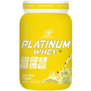 MP Muscle Performance Platinum Whey Protein (1kgs 2.2 lbs, 31 servings -Kaju Pista Flavour), Whey Protein Isolate + Concentrate Blend With 24g Protein per serving| 4.8g BCAA |4.1g Glutamine|