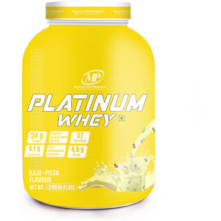 MP Muscle Performance Platinum Whey Protein (2kgs 4.4 lbs, 57 servings -Kaju Pista Flavour), Whey Protein Isolate + Concentrate Blend With 24g Protein per serving| 4.8g BCAA |4.1g Glutamine|
