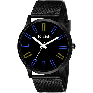                       Relish Men's Black Stainless Steel Case Black Strap Analog Display Quartz Watch  Dark Series                                              
