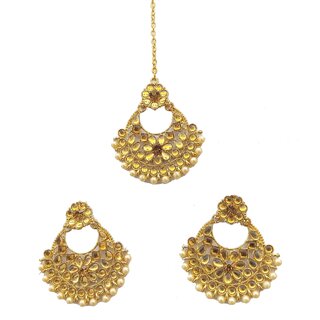 Rose-Gold Plated Kundan and Crystal Studded jewelry set  Maang  Earring set for girls and women