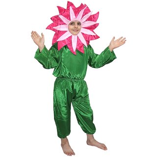                       Kaku Fancy Dresses Nature Theme Magenta Flower Costume  Magenta-Green, For Boys  Girls                                              