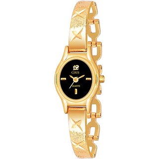                       GRS JK601 WOMEN GOLD BANGLE , GOLD CHAIN BLACK D Analog Watch  - For Girls                                              