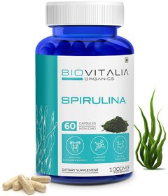 Biovitalia Organics Spirulina Capsules |Enhance Endurance & Energy, Weight Management|Help in Weight Loss- 60 Veg Caps
