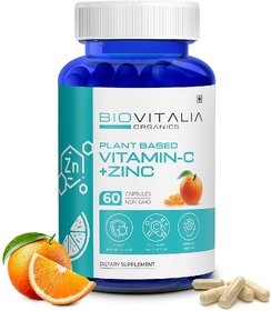 Biovitalia Organics Vitamin C + Zinc | Support Sun Protection | Boost immune System | Improves Memory | 60 Capsules