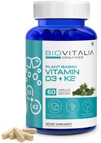 Biovitalia Organics Vitamin D3 + K2 Support bone health, Boost immunity  K2 Supports Normal Blood Clotting  60 Caps
