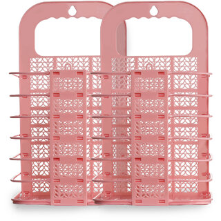                       PRIME PICK Laundry Basket for Bedroom, Kitchen, Home, Office  Wall Mounted Bathroom Hanging Foldable 2 Piece(PINK)                                              