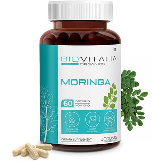 Biovitalia Organics Moringa  Boost Metabolism  Lower Blood Sugar Levels  Protein  Vitamins Enriched. (60 Capsules)