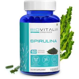 Biovitalia Organics Spirulina Capsules Enhance Endurance  Energy, Weight ManagementHelp in Weight Loss- 60 Veg Caps
