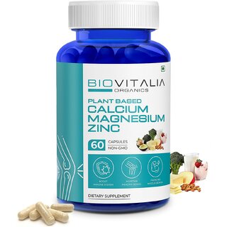                       Biovitalia Organics Calcium + Magnesium + Zinc | Improve muscle Growth | Boost immunity | Maintain Healthy Bones                                              