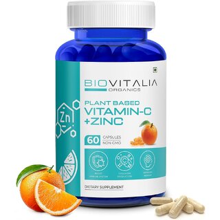                       Biovitalia Organics Vitamin C + Zinc  Support Sun Protection  Boost immune System  Improves Memory  60 Capsules                                              