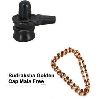                       Black Marble Shiva Shiv Idol Murti Made from Black Natural Marble With Golden Cap Rudraksha mala                                              